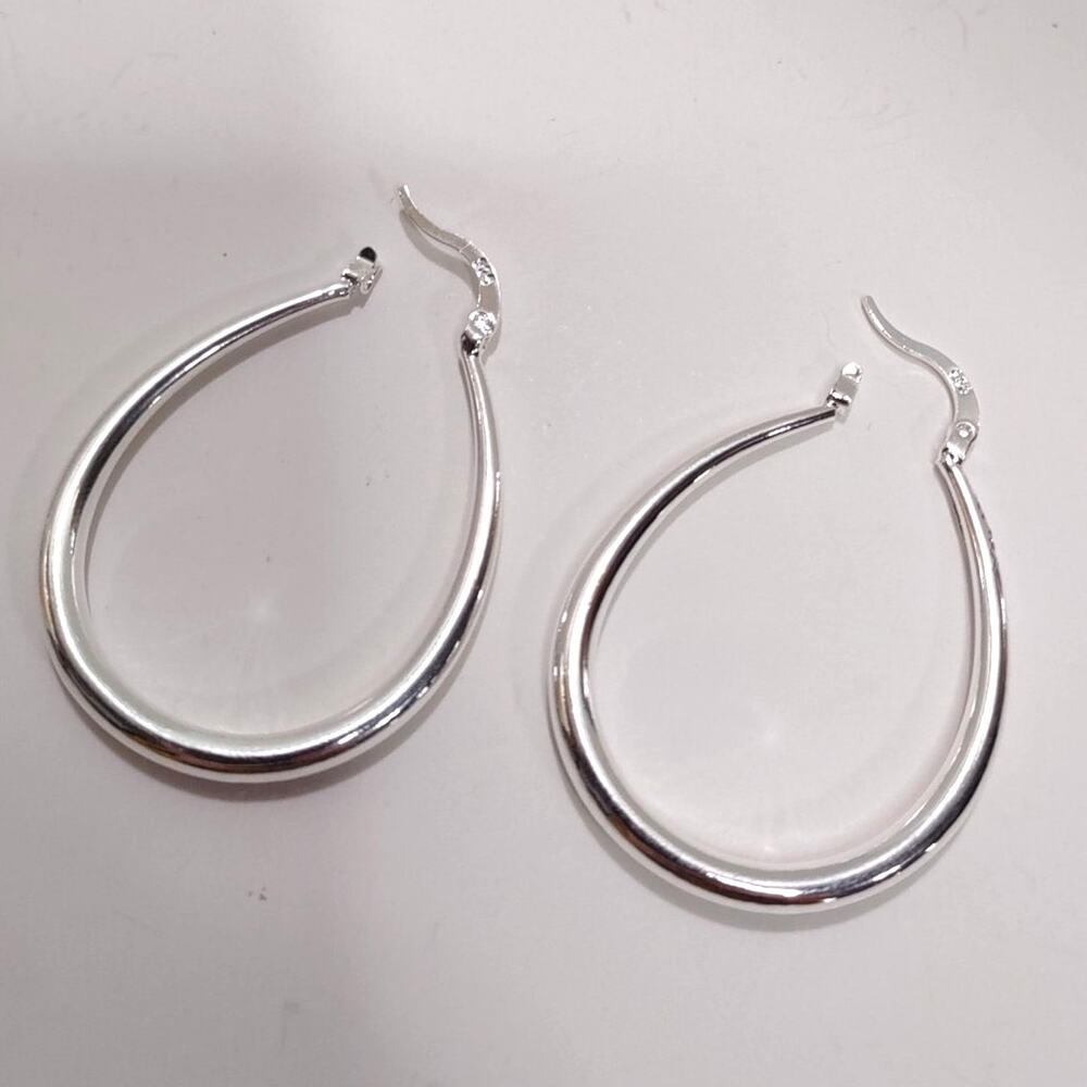 925 Silver Hoop Earrings Oval Teardrop Sterling  Valentines Birthday Gift New